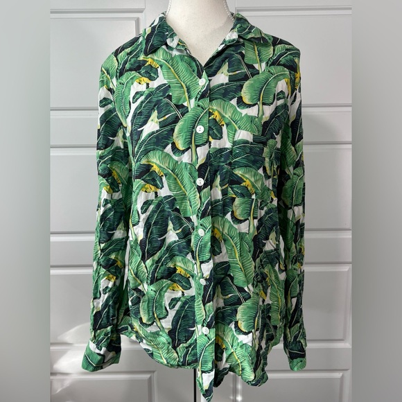 Masini & Chern Tops - Masini & Chern Tropical Hawaiian Banana Leaf Print Button-Up PJ Shirt Large